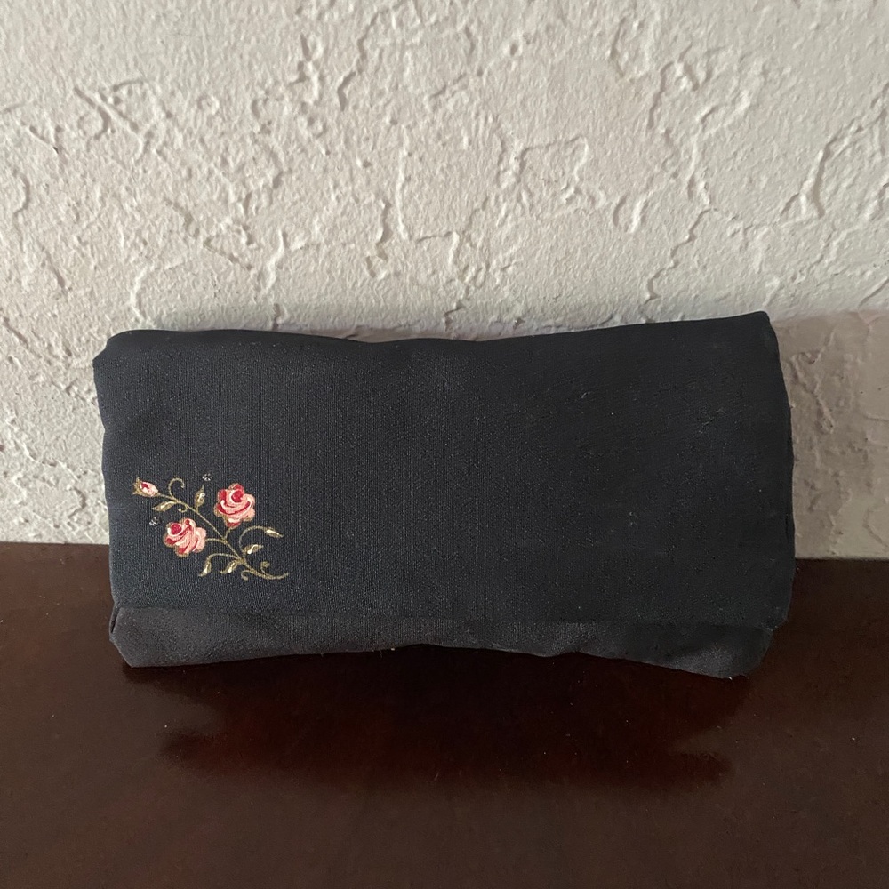 Vintage 30's-40’s Black Silk Chiffon evening bag clutch Silk Flowers Original